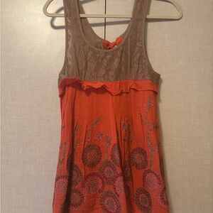 Free People Orange and Brown Lace Tank